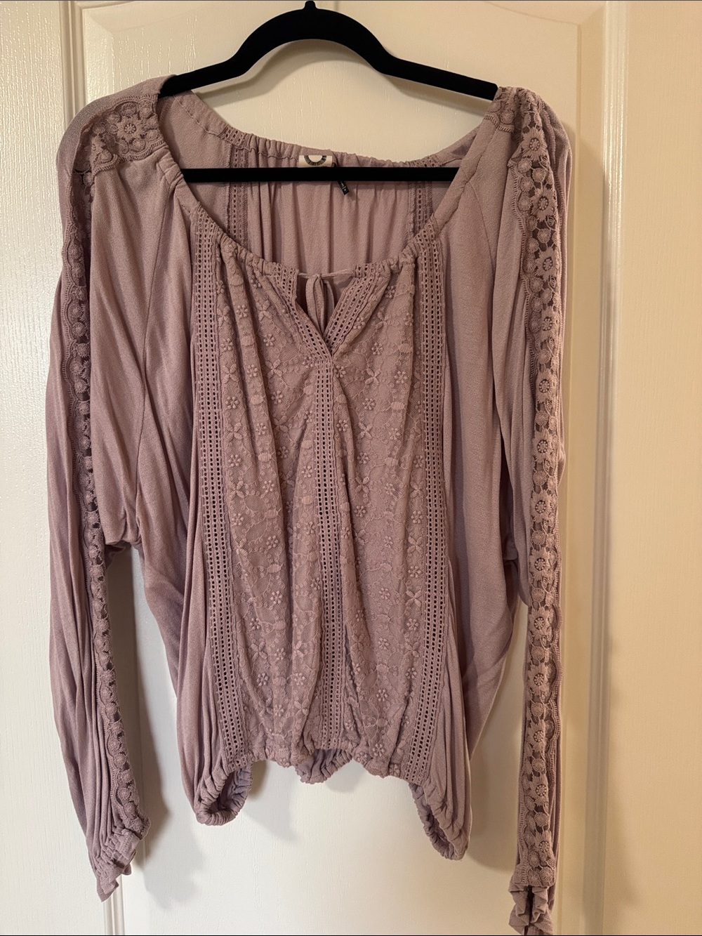 Anthropologie Lavender Lace-Paneled Peasant Tunic
